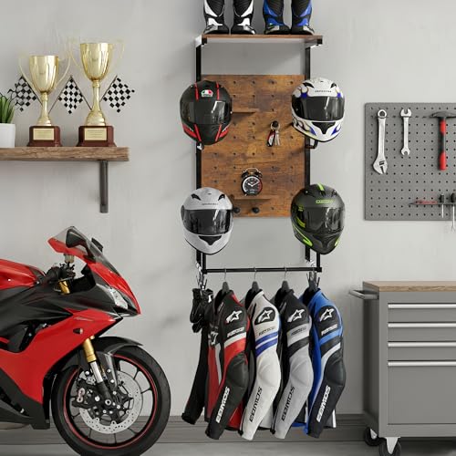 HDPRHGRD Helmet Holder Wall Mount, Motorcycle Helmet Stand, Motorcycle Accessories Display, Wall-Mounted Helmet Storage Rack with 4 Glove Clips