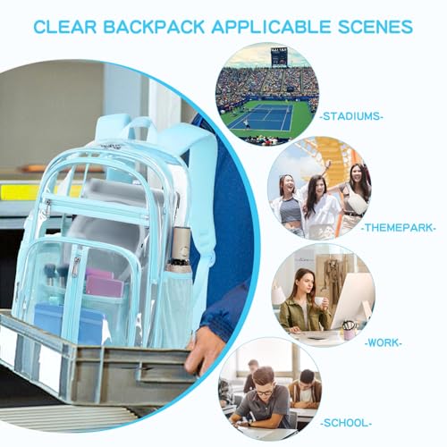 Image of XL Clear Backpack Heavy Duty For Lady,18in TPU Bookbag 15Age+ Girls,Not-PVC | See Through Stitch durable plastic Multi-Pocket Design For School Adults work Warehouses Airport security,check events (Aqua)