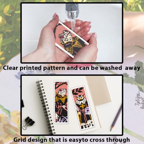 Image of ACRNIGHEET 6PCS Cross Stitch Bookmark Kit for Beginner Stamped Cross Stitch Kits for Adults Gothic Animals DIY Embroidery Bookmark Kits Needlepoint Kit with Instructions Hand Craft Gift 8.5''x3'' 11CT