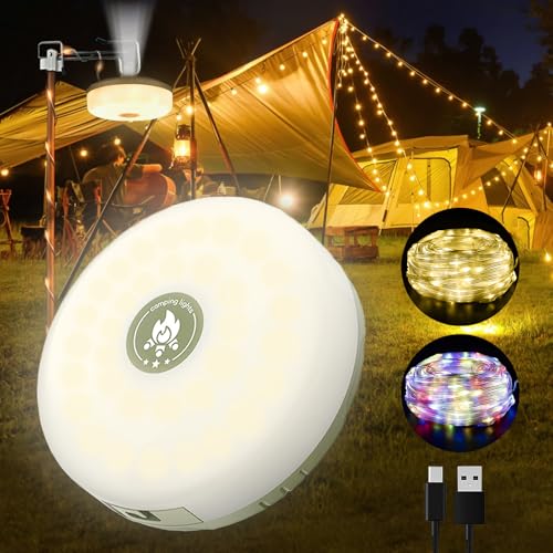 LEMVUZ Camping Lights String, 4 in 1 Outdoor String Lights with 8 Lighting Modes(32Ft), Portable Retractable Camping String Lights for Outdoor Hiking Garden Party Festival Decor