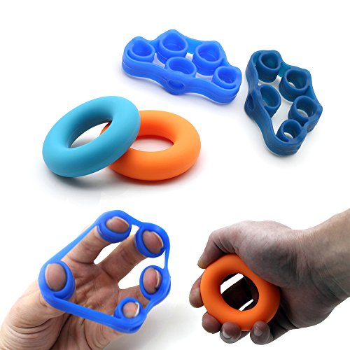 Finger Grip, Finger Strengthener, Exercise Rings, Finger Extensor Bands, Finger Resistance Bands, Finger Exerciser and Exercise Ring, Injury Rehabilitation and Stress Relief (4 Pack)
