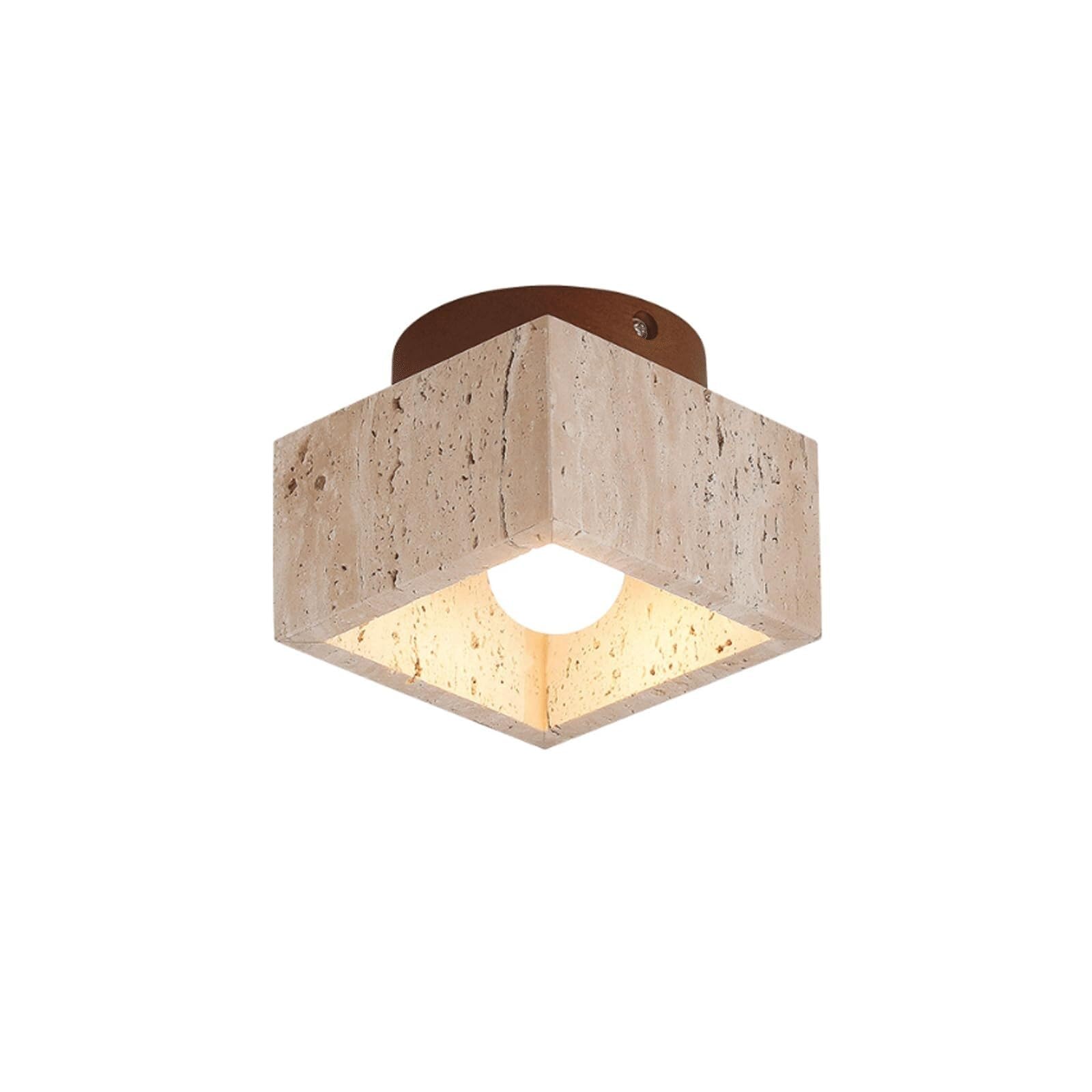BKEKM Wabi-Sabi Travertine Stone Flush Mount Ceiling Light, Modern Square Travertine Ceiling Lamp, Cream Vintage Natural Stone Light Fixture(Brown)
