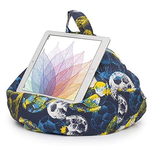 iBeani iPad and Tablet Cushion Stand - Bean Bag Holder For All Devices - Securely Holds at Any Angle on Any Surface - Handy Side Pocket - Range of Designs - Football