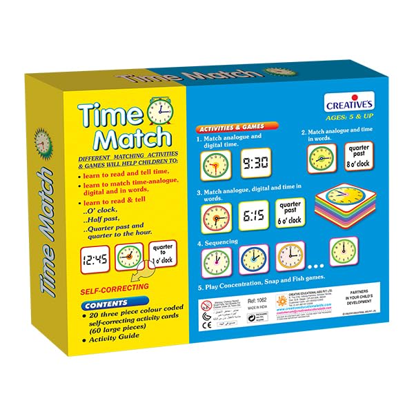 Image of Creative's Time Match | Match Analogue Digital and time in Words | Reading & Telling Time for Kids| Different Matching Activities for Kids | Match Analogue & Digital Time| 60 Piece Card | Ages 5 & Up