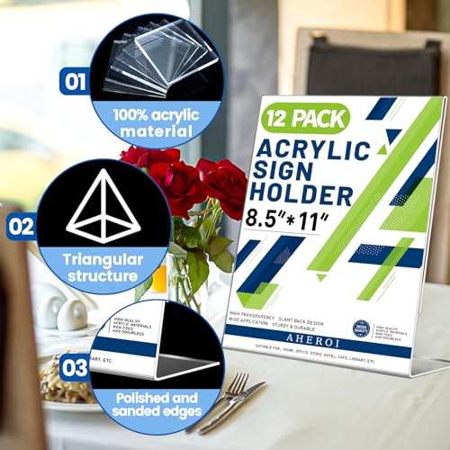 Aheroi 12 PCS Acrylic Sign Display Stands - 8.5 x 11, Clear Plastic Sign Holders for Paper Displays, Home Office Supplies - Image 5