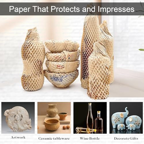 Image of GLUN Honeycomb Paper Wrap Roll 10m x 15inches, Pack of 3, Eco-Friendly Protective Packaging for Fragile Items, Lightweight & Recyclable
