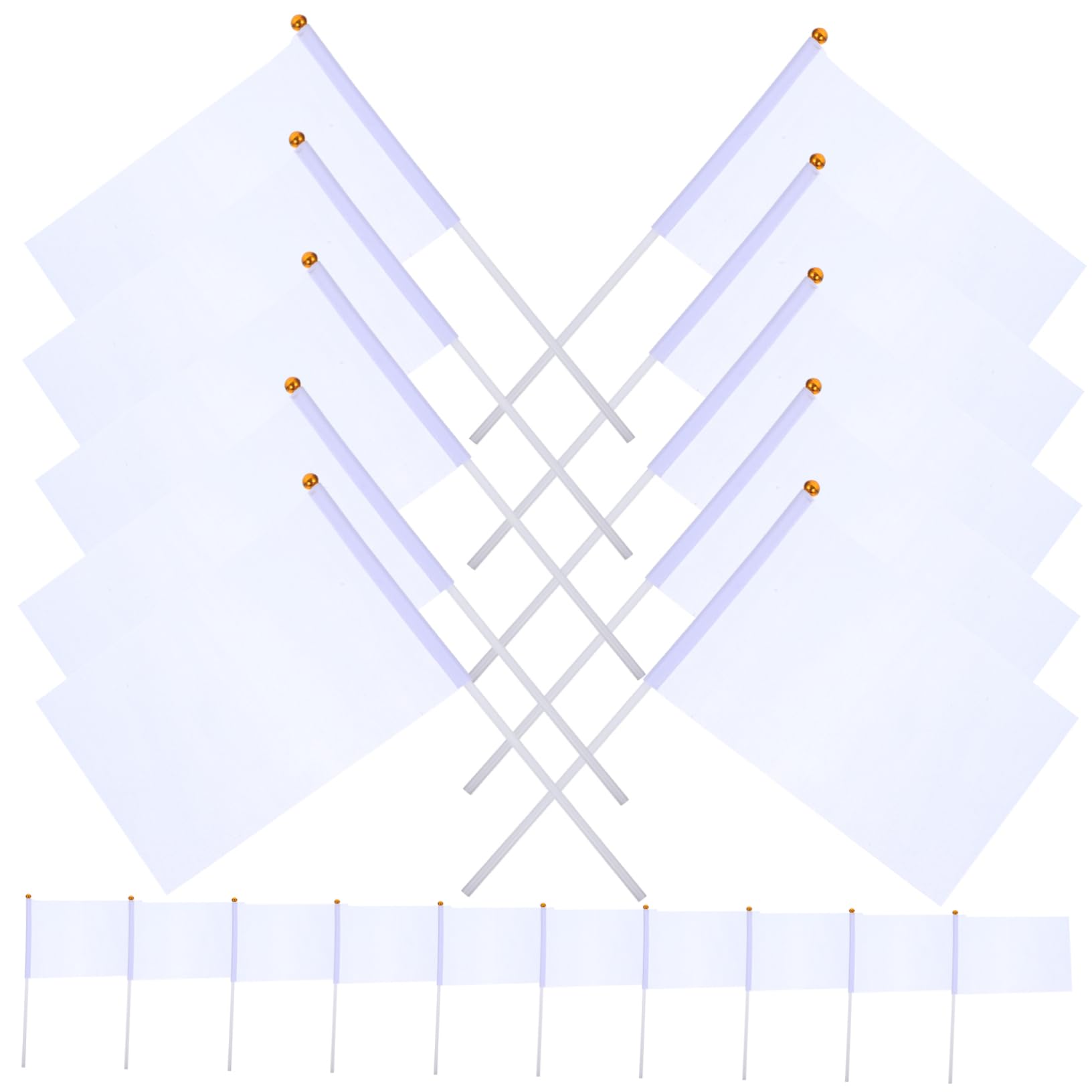 OSOLADY 20Pcs White Hand Cranked Flag for Referees Racing Events and Parties Lightweight Waving Banners Easy to Assemble for Sports and Community Gatherings