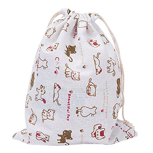 Joyfeel Buy 1 Pieces Gifts Bag Drawstring Pouches Package Storage Pouches Lightweight Bunch Bag Candy Wedding Gift Cotton Square Design Printed Cats Pattern (S)