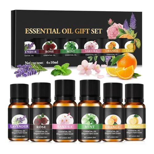 Juego de aceites esenciales, 6 x 10 ml, aromaterapia, aceites aromáticos, regalo para uso en humidificadores, spas, jabones y velas