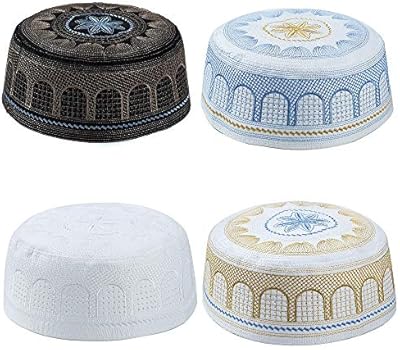 SAIIURV 3 Stuks Mannen Schedel Cap Moslim Islamitische Gebed Hoed Topi Kufi Hoofd Dragen Kleding in Wit Volwassen Gehaakte Taqiyah Takke Hoofddeksels Gebed Cap, 3 stuks., M-L