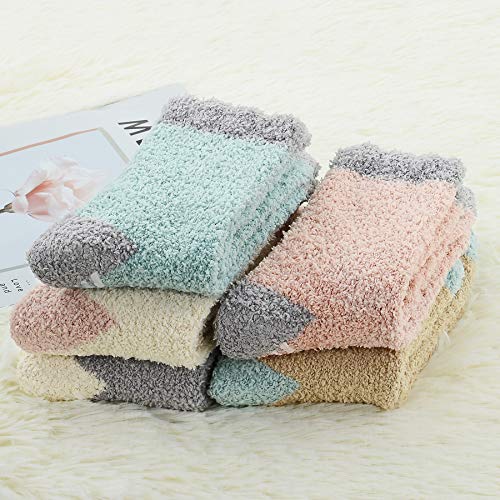 Zando Fuzzy Socks For Women Non Skid Socks Super Soft Slipper Socks Home Grip Socks Warm Fleece Socks Sleeping Cozy Socks Non Slip Winter Christmas Socks With Grippers 5 Pack Patchwork One Size #TOP4