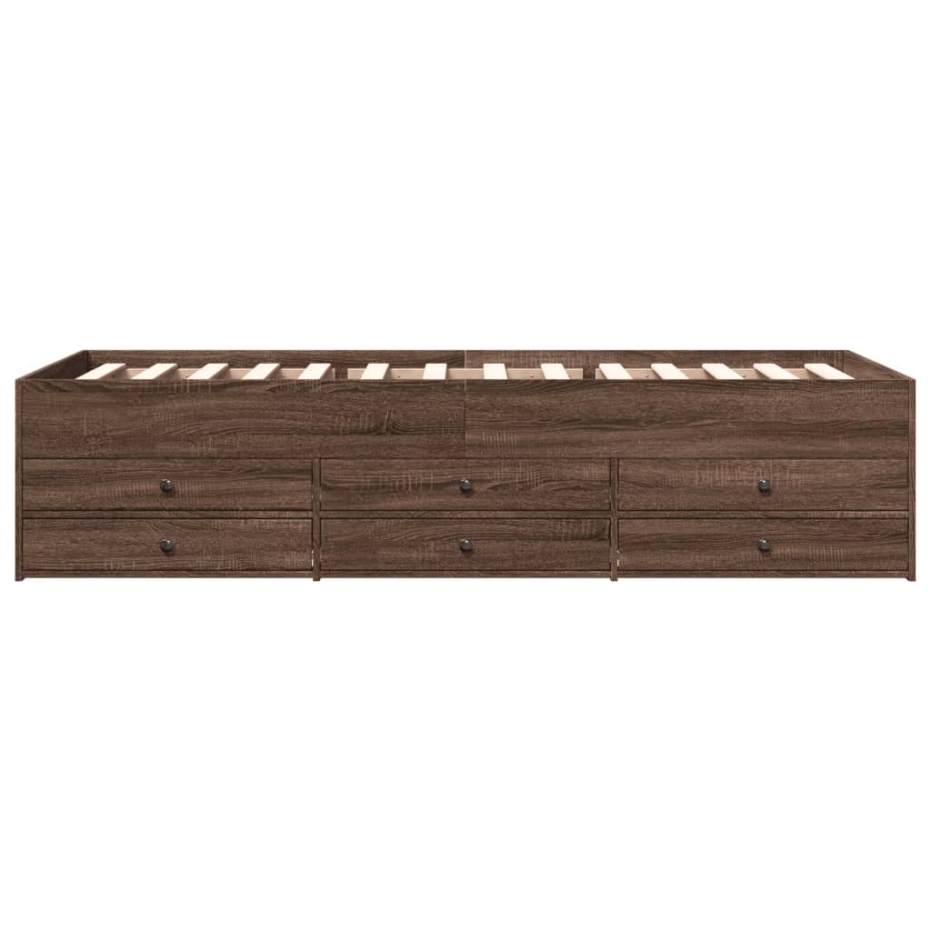 2w1 szuflady rozkładana sofa 6 szuflad brązowy dąb 90x200 cm | Leżanka sofa z szufladami 90x200 brązowy dąb, bez materaca, rozkładana, pojemna, do salonu