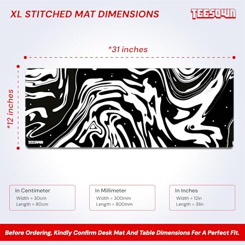 Image of Stitched Black & White Abstract Design - XL Gaming Mouse Pad 12x31 Inch | Desk Mat for Computer, Keyboard & Mouse | Smooth Surface, Anti-Slip Rubber Base, Water Resistant