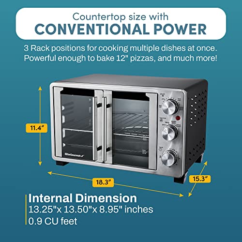 Elite Gourmet Eto2530M Double French Door Countertop Toaster Oven, Bake, Broil, Toast, Keep Warm, Fits 12" Pizza, 25L Capacity, Stainless Steel & Black #TOP5