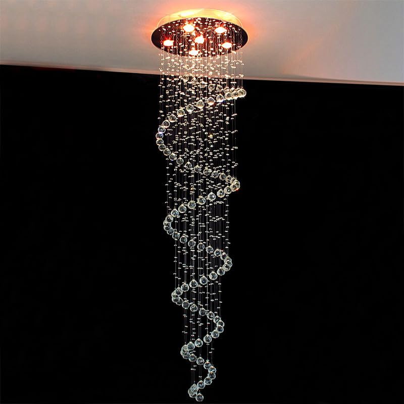 Lustre en cristal moderne haut de gamme avec base en acier inoxydable pour haut plafond