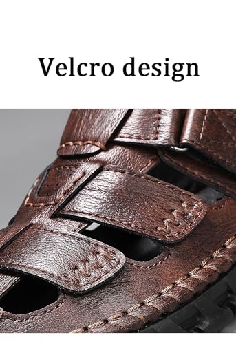 Mens Closed Toe Leather Sandals Outdoor Adjustable Fisherman Sandals2