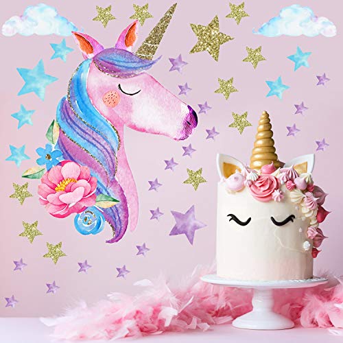 3 Sheets Unicorn Wall Decal Stickers, Large Size Unicorn Rainbow Wall Decor for Girls Kids Bedroom Nursery Christmas Birthday Party Decoration 4 51nvJOk5bZL