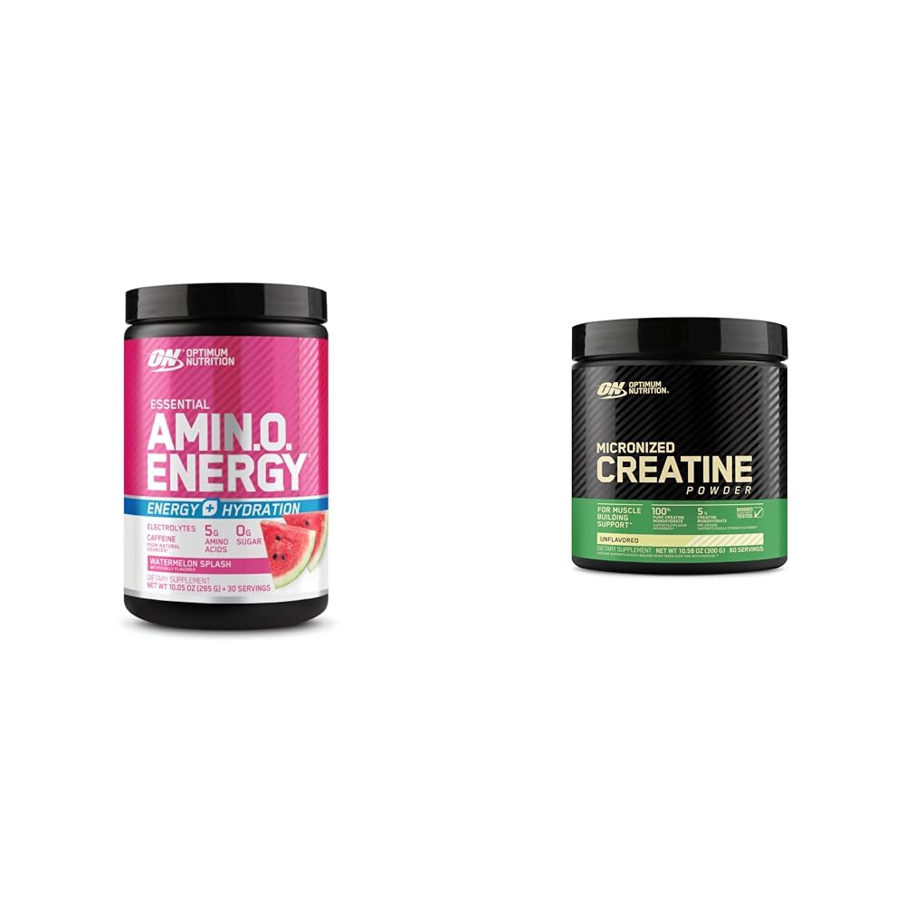 Optimum Nutrtion Bundle: Amino Energy Powder Plus Hydration, with BCAA, Electrolytes, and Caffeine, Watermelon Splash, 30 Servings + Micronized Creatine Monohyd