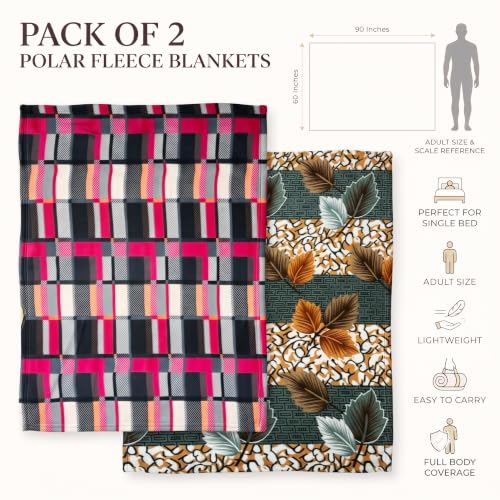 Image of VAS COLLECTIONS 220 GSM Ultra Soft Flannel Blanket Set of 2 for Single Bed, Premium Fleece Winter Blanket, Skin Friendly, Breathable, Durable, Easy Care, 60 x 90 Inches - Hot Pink & Seafoam