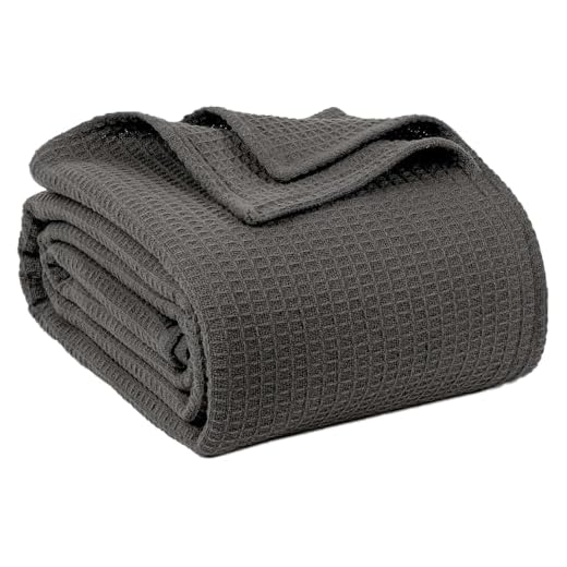 100% Cotton Blankets Queen Size for Bed - Waffle Weave Blankets for Summer, Lightweight and Breathable Soft Woven Blanket for Spring, (Dark Grey, Queen (90" x 90"))