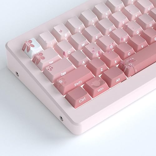 Tsungup PBT Keycaps Cherry Blossom Keycap Set - Custom Side Printed Pink Keycaps,135 Keys Gradient DoubleShot Sakura Key caps Cherry Profile Keyboard Key caps for Mechanical Keyboards