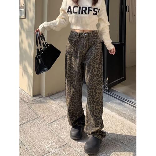 Gothic American Retro Leopard Print Pants, Camouflage Straight Leg Work Pants Design, Street Niche Design Hiphop4