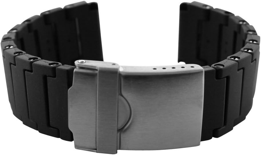 Watch ExpertsPolyurethane Black Link Bracelet Watch Band 24mm - PU66