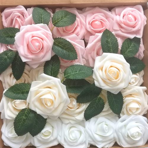 LUSSO LIA 25 pcs Decorative Artificial Flower Foam Roses with Bendable Stems for Wedding Bouquet Anniversary, Valentine's Day - Image 2