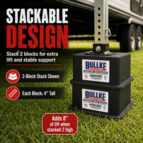 Image of BULLKE Square Trailer Jack Blocks 4-Pack, USA-Made Heavy Duty RV Leveling Blocks, Stabilizing Jack Pads for Camper, 5th Wheel, Tongue Jack, Post Jack, Foot Jack & Scissor Jack, Recycled Plastic