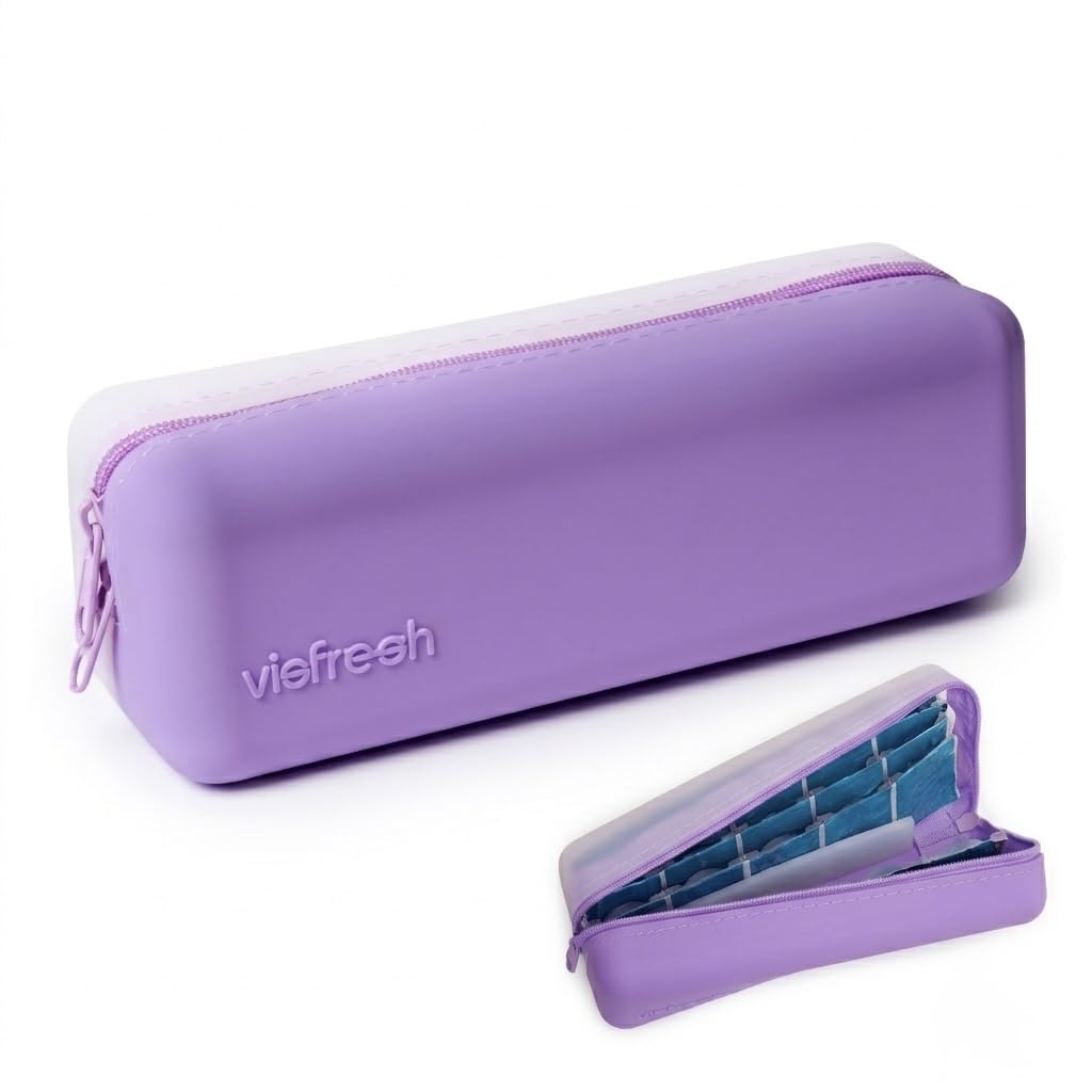 Visfresh Daily Contact Lens Travel Case, R&L Labels, 30-Lens Holder (Purple)