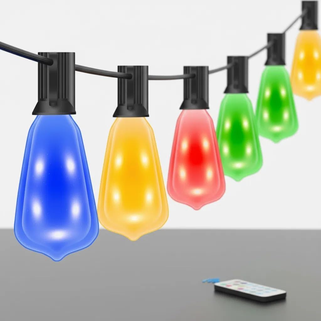 60FT Dimmable RGB Color-Changing Outdoor String Lights, 30 Shatterproof Bulbs Patio Lights with Remote Control, Perfect for Yard, Gazebo, Party, Wedding Decoration