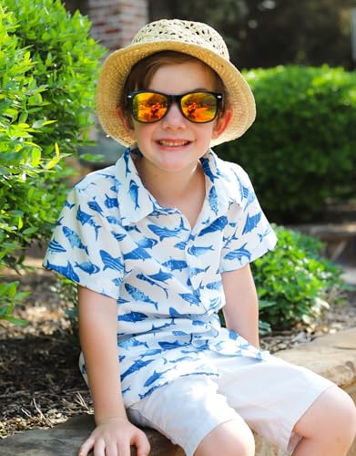 RAISEVERN Boys Button Down Shirts Hawaiian Cartoon Print Slim-Fit Short Sleeve Cool Dress Shirt Cute Top for Kids(2-10T)4