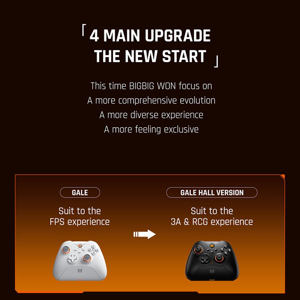 BIGBIG WON Controller senza fili Gale Hall PC Controllers Motion Aiming, Hall Trigger, 4 pulsanti personalizzati, App Control Game Controller per PC/Switch/iOS/Android con Dock di ricarica (nero)