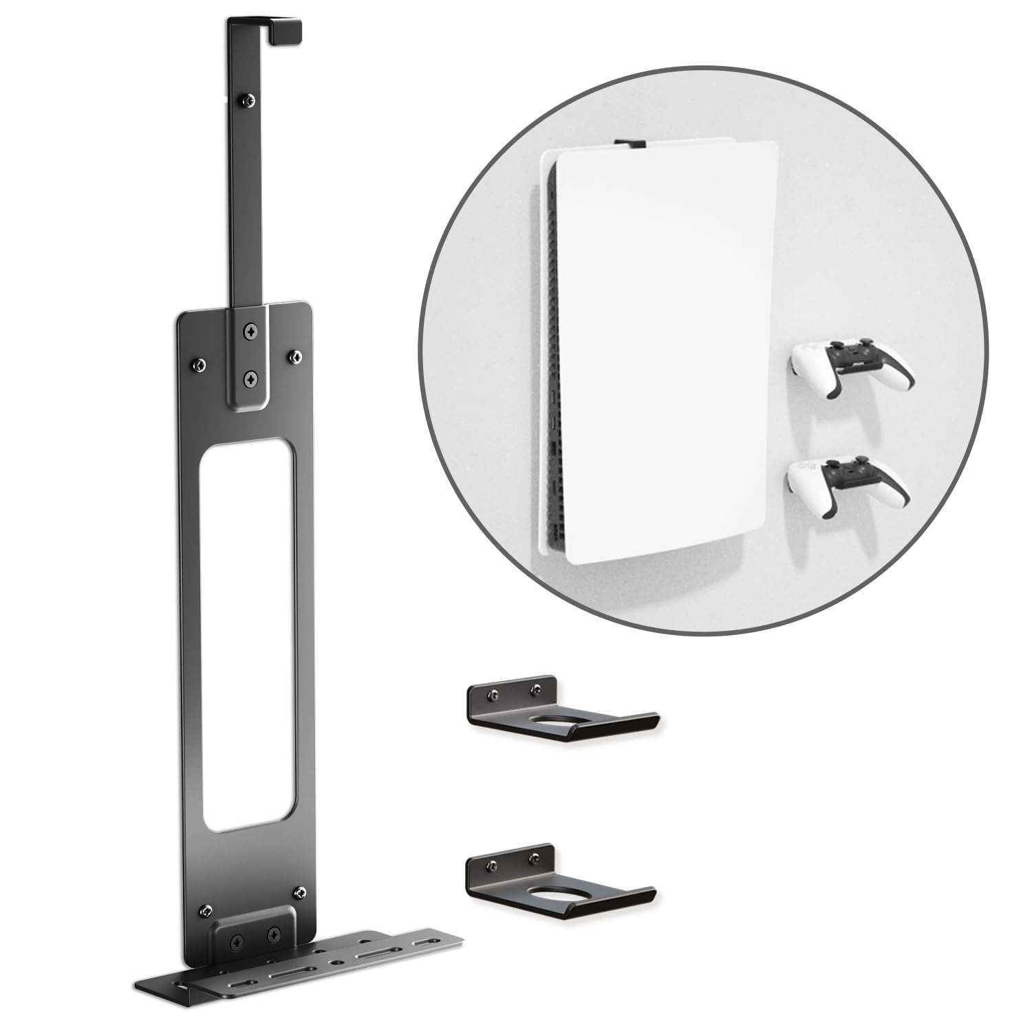 Console Holder Wall Mount for PS5: Black Gaming Stand for PlayStation 5 and 2 Controller Stand Kits