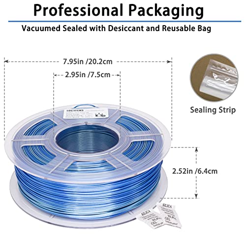 Image of PLA 3D Printer Filament, PLA Filament Silk Silver Shiny Blue PLA Filament 1.75mm + /- 0.02mm, 3D Printing Filament 1kg /2.2lbs