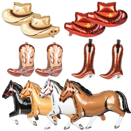 Ospvcwk Cowboy Balloons Kit - 12 Pcs Western Themed Balloons | 4 Pcs Horse Balloons 4 Pcs Cowboy Boot Balloons 4 Pcs Cowboy Hat Balloons for Western Cowboy Birthday Party Decorations