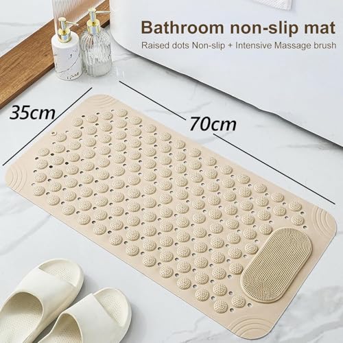 Image of SUPERSTUD Anti Skid Mat for Bathroom with Foot Scrubber || Bath Room Shower mat Silicone Drain Holes & Suction Cups || Foot Scrubber Mat for Bathroom-Toilate (Beige) 70 cm x 35 cm