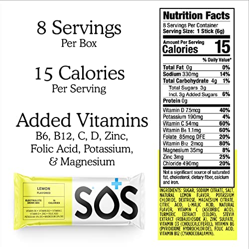 Image of SOS Hydration Electrolyte Powder Sticks | Low Sugar Rapid Hydration | Keto Friendly (8 Servings, Lemon)