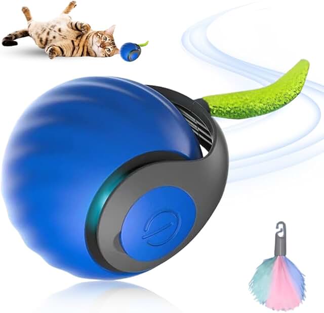 Topbashgo Interaktives Katzenspielzeug, 2025 New Katzenball Elektrisch Katzenspielzeug, König des interaktiven Katzenspielzeugballs, Automatisches Katzenspielzeug, lindert Ängste (Blau) product image