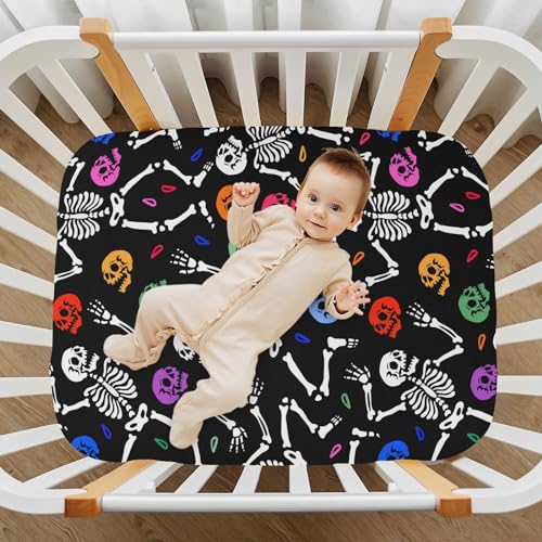 Image of CaTaKu Human Skeletons Crib Sheets for Baby Girls Boys,Neutral Mini Crib Mattress Sheets Fitted, Baby Nursery Bed Sheet for Crib Toddler Mattress 27 inchx 39 inch