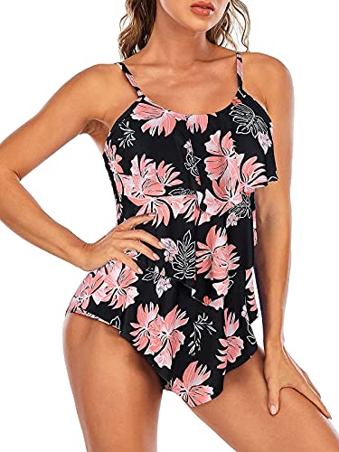 Model wearing Century Star Athletic One Piece Retro Flounce Swimsuit.