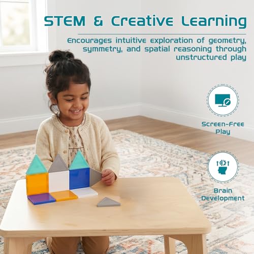 Image of Amazon Brand - Jam & Honey Magnetic Tiles Building Blocks for Kids | 10 Pcs Pro Solid Opaque Set | STEM Learning & Creative Construction Toy | Brain Development & Educational Play | Durable MABS Plastic with Strong Magnets | Ages 3+ Years | Multicolour | Product Dimensions: 17 x 16 x 4 cm