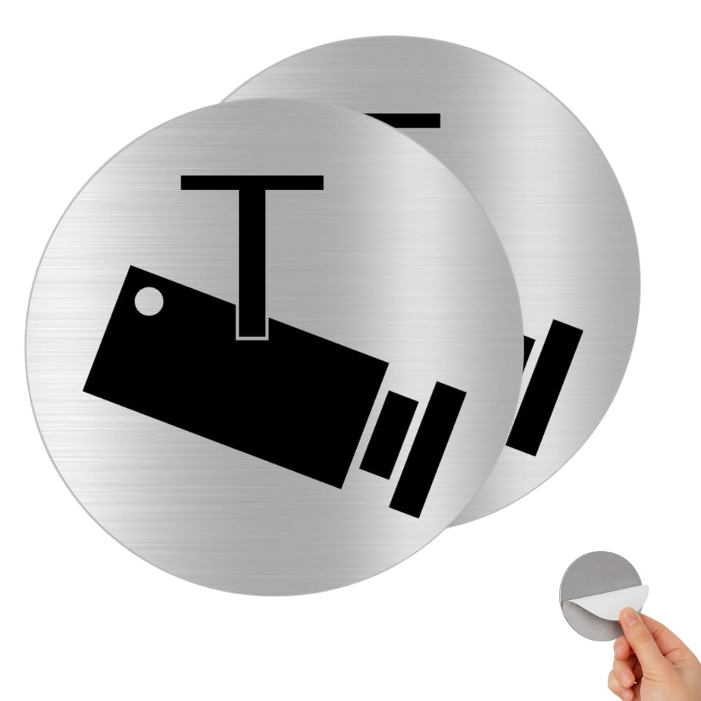 Señal Autoadhesiva de Aluminio Cámaras de Videovigilancia Ø100 mm – Placa Redonda 0,8 mm – Pack 2 – Cartel Disuasorio de Seguridad para Hogar y Negocio