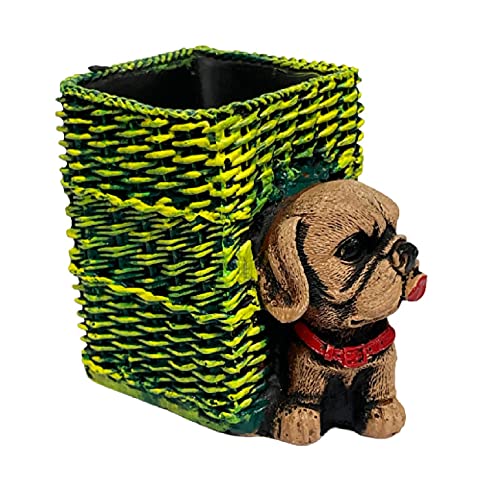 Image of AUGEN Pen Stand Decorative Hand Painted Puppy, Dog Design Stationery Holder | Gift Item | Table Top Decor (1031)