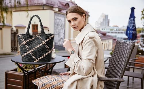 Queenoris Bolso Tote tejido para mujer de cuero vegano miniatura 2