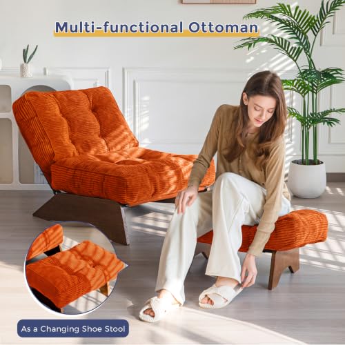 Image of MAXYOYO Accent Chair with Ottoman, Lounge Chair with Adjustable Backrest | Tufted Living Room Chair Upholstered Lounge Chair with Footrest Set, Modern Chair for Reading Room, NEW Orange