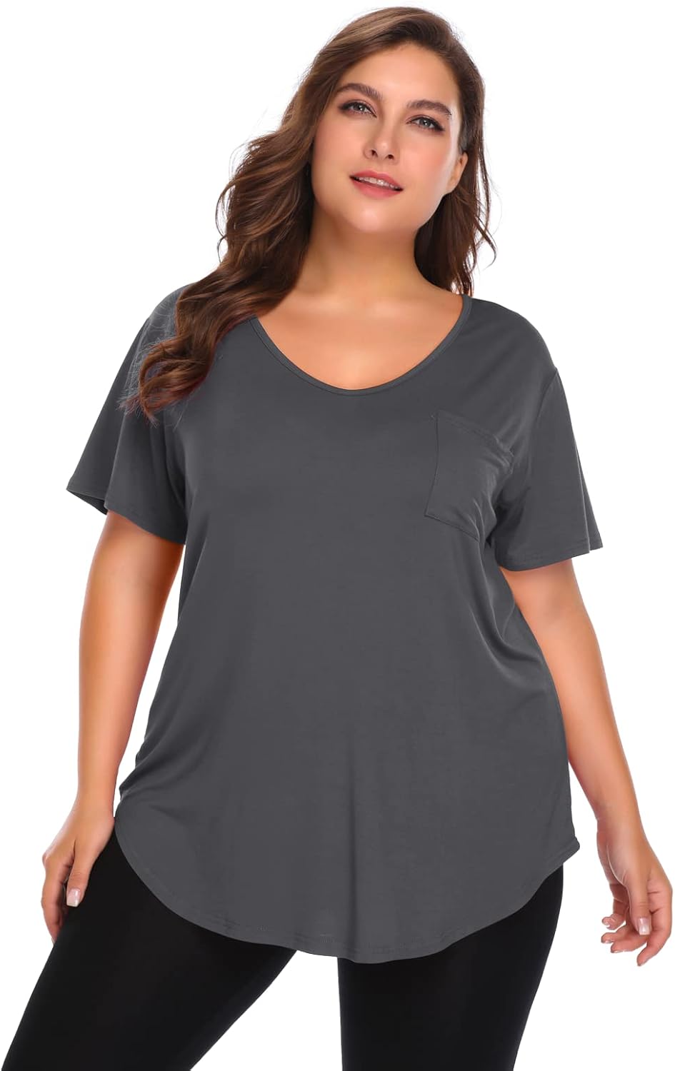 BELAROI Women Plus Size V-Neck Tunic Tops Loose T Shirt with Pocket - Image 2