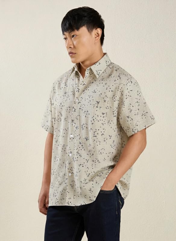 Image of MARK & ALBERT Men's Half Sleeve Linen Slim Fit Shirt