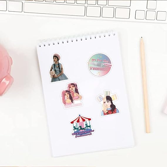 50 Pcs Singer Melanie Martinez Sticker, Popular Singer Stickers Waterproof Sticker for Water Bottles, Laptop, Scrapbook, Skateboard Suitcase, Cute Trendy Music Stickers for Adults, Teen, Fans