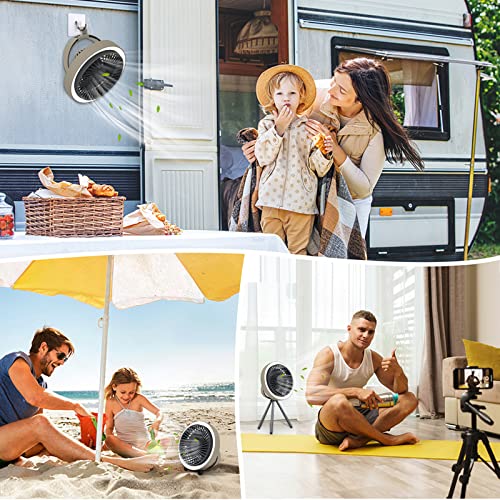 Camping Fan With Led Lantern, 10400Mah Portable Rechargeable Table Fan With 3 Lighting Modes, 3 Speeds, Remote, Timer, Led Stepless Dimmable, 8-Inch Desk Fan For Camping Office Tent #TOP7